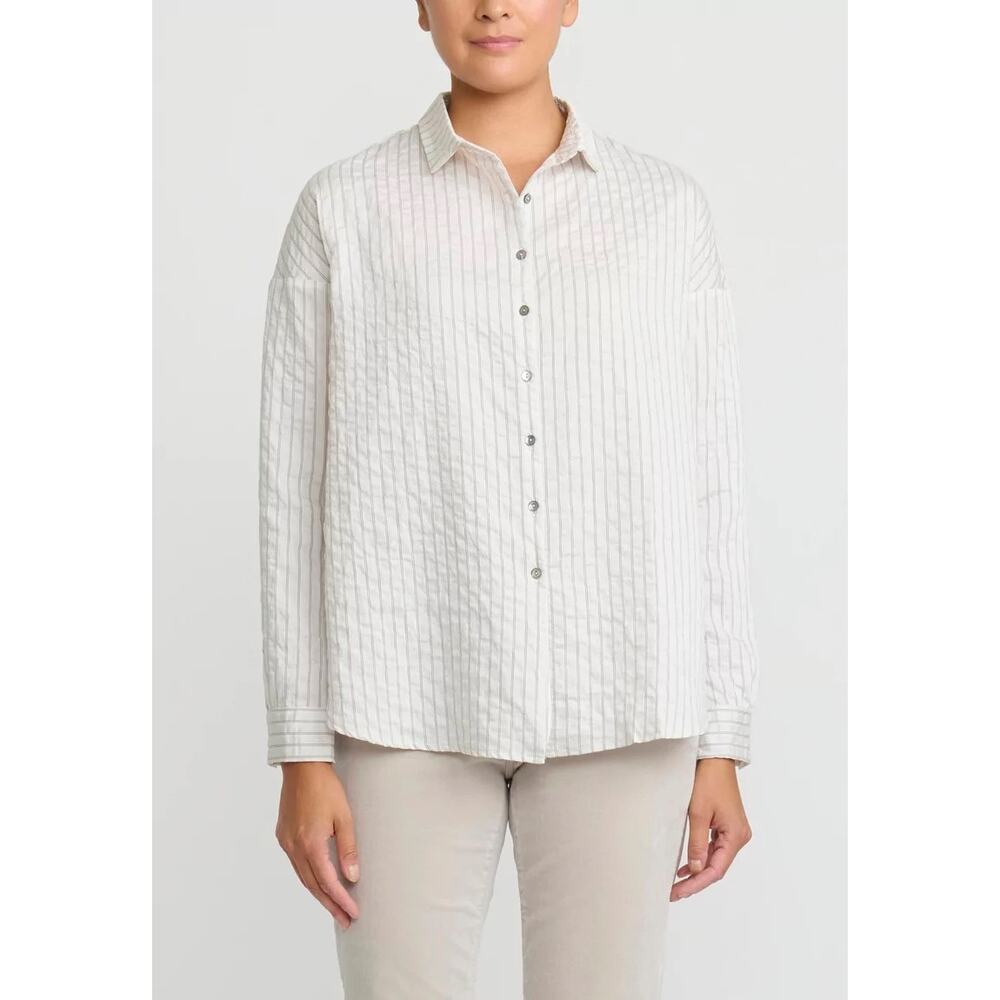 Album di Famiglia Striped Long Sleeve Short Collar Shirt – Off White